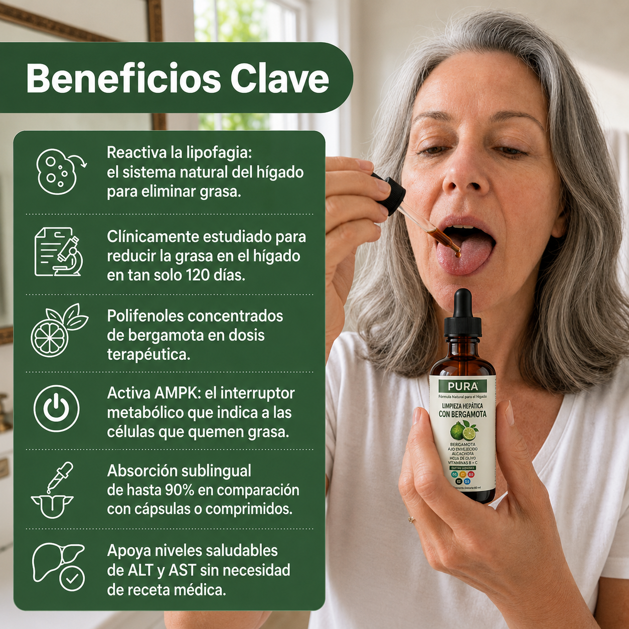 PURA™— Soporte hepático con bergamota cítrica.